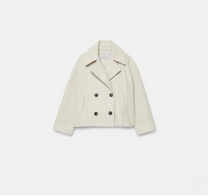 Lapel double-breasted woolen coat