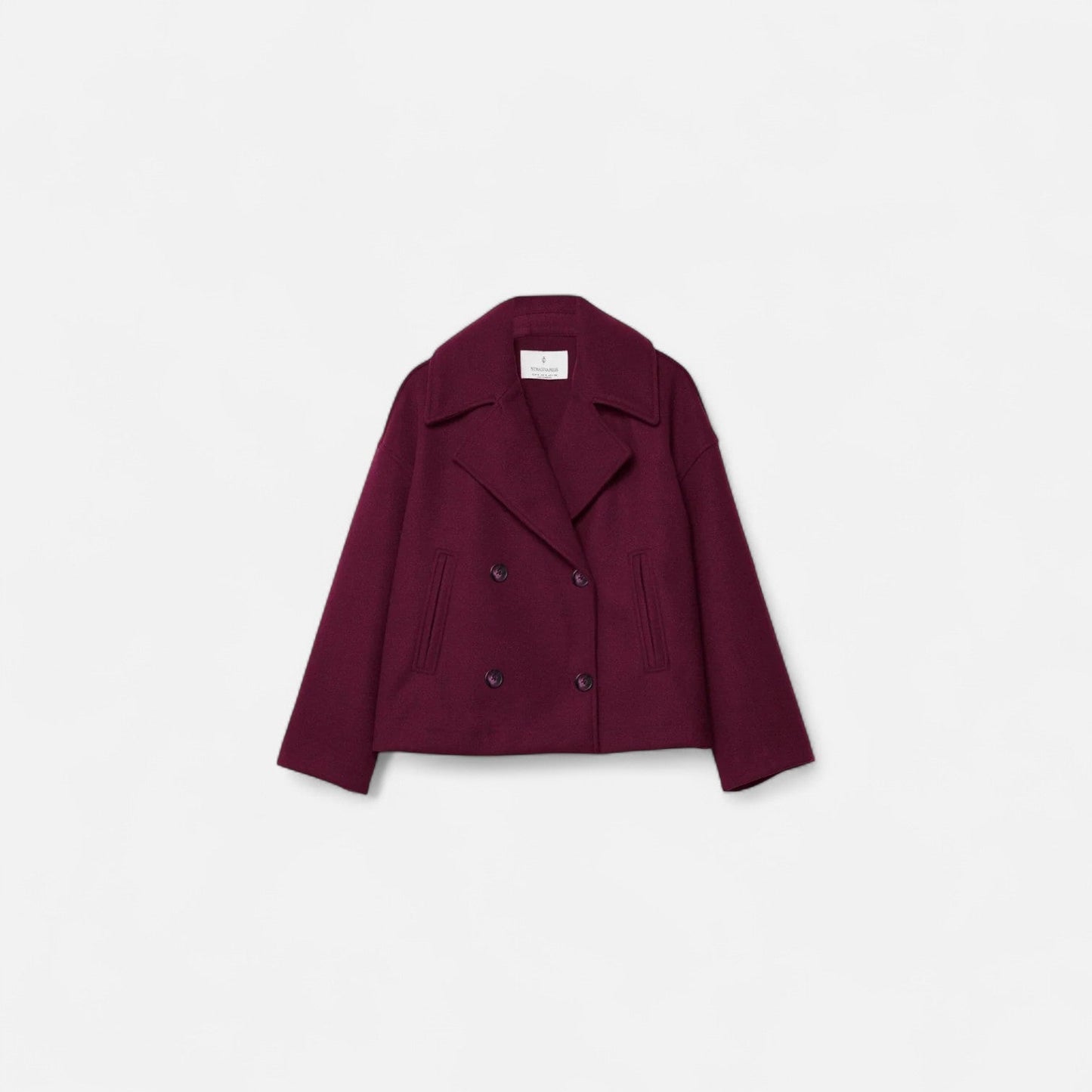 Lapel double-breasted woolen coat