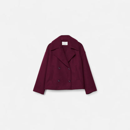 Lapel double-breasted woolen coat