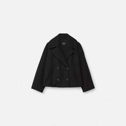 Lapel double-breasted woolen coat