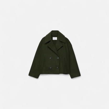 Lapel double-breasted woolen coat