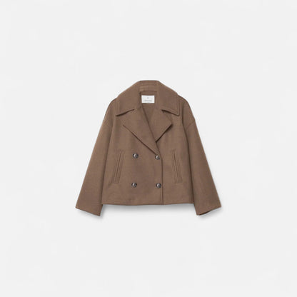 Lapel double-breasted woolen coat